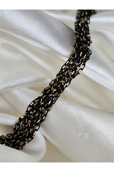 Eva Takı Store Armor Braid Model Steel Chain Woven Black Bracelet Handmade