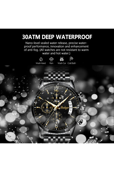 POEDAGAR Ανδρικό Ρολόι Cs1435, Ανοξείδωτο Ατσάλι, Μαύρο, Μαύρο-χρυσό Καντράν