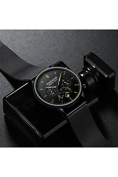 POEDAGAR Ανδρικό Ρολόι Cs1462, Ανοξείδωτο Ατσάλι, Μαύρο, Μαύρο-κίτρινο Καντράν