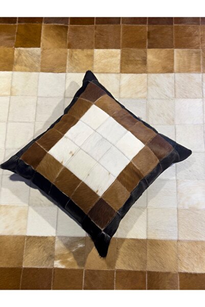 DOGANLAR ANTIQ Gerçek Dana Derisi 01a Kahve Özel Tasarım Patch Dekoratif Kırlent