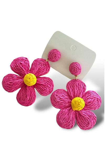 mos&more Pink Daisy Summer Fashion Raffia Lightweight Women's Earrings