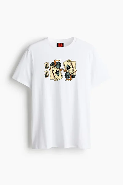 MARKATEM Unisex Soft Textured Women's Men's Oversize Crew Neck Cotton Playing Card Printed Basic T-Shirt