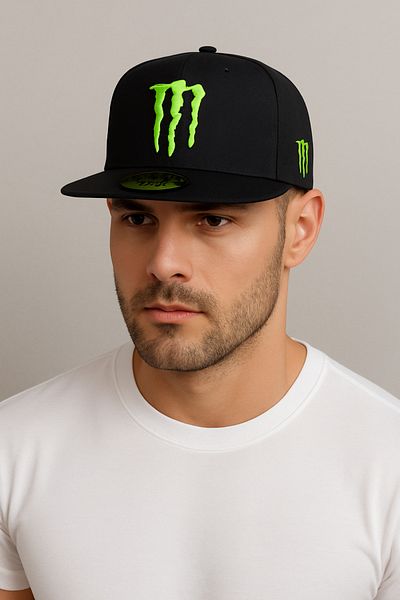 CosmoOutlet Monster Monster Embroidered Back Adjustable Snapback Unisex Black Hip Hop Cap