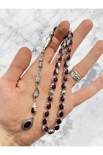 KANUNİ TESBİH Metal Red Enameled Rosary, Men's Rosary, Gift Rosary, Special Wooden Boxed Rosary, Special Rosary