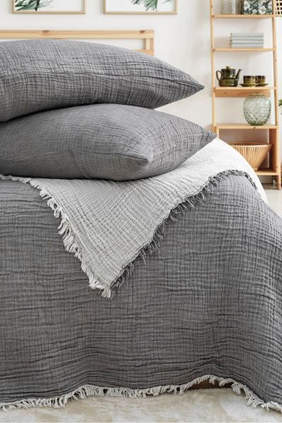 Natural Meet Maya Battal Size Double Sided 100% Cotton Muslin Bedspread 230X250 cm