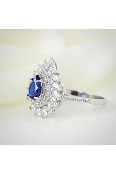 Mia Vento Effective Diamond Sentetik Sentetik Safir Markiz Serenatı Gümüş Yüzük