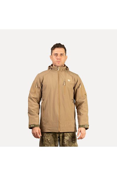 Wolftrap Tactical Beige Softshell Coat 2036 Hooded 5 Pocket Water and Windproof Coat
