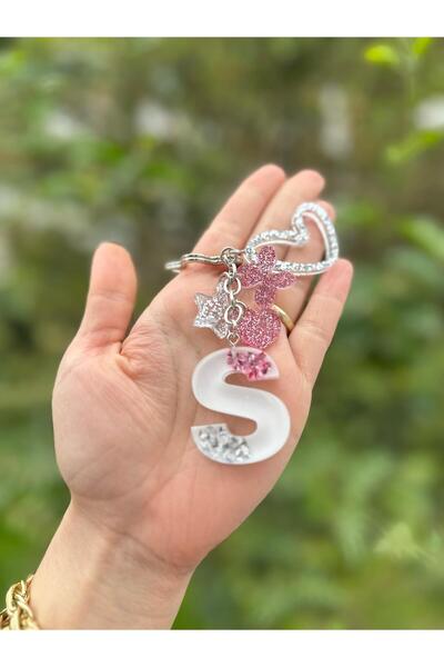 schkırt S Harf Gümüş Yıldız Halka VIP Taşlı Ekstra Figürlü Epoksi Harf Anahta...