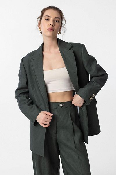 Antioch Khaki 100% Linen Women's Blazer Jacket