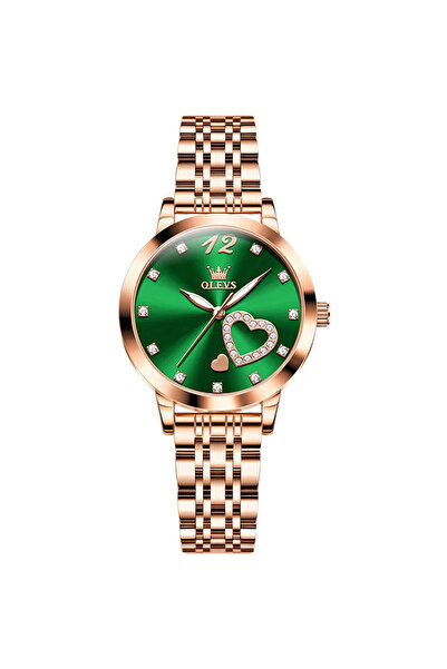 OLEVS Ceas De Dama Cs1689, Otel Inoxidabil, Rose Gold, Cadran Verde