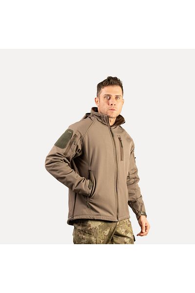 Wolftrap Tactical Khaki Softshell Coat 2036 Hooded 5 Pocket Water and Windproof Coat