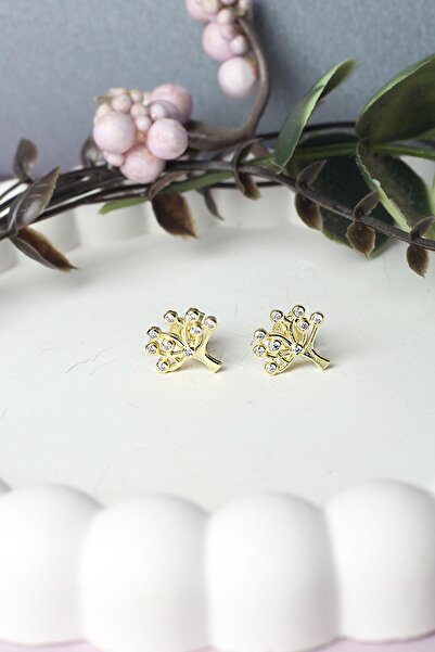 BY BARUN SİLVER Hayat Ağacı Beyaz Taşlı Gümüş Küpe-Rose