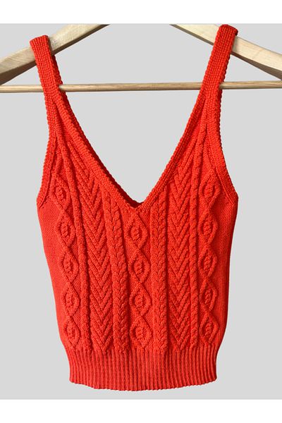 Damla Slim Fit Slim Fit V-Neck Strappy Knitted Crochet Undershirt