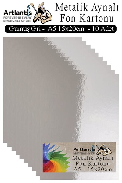 Artlantis Metalik Aynalı Fon Kartonu 10 lu A5 15x20 cm 1 Paket Okul Sınıf Dek...