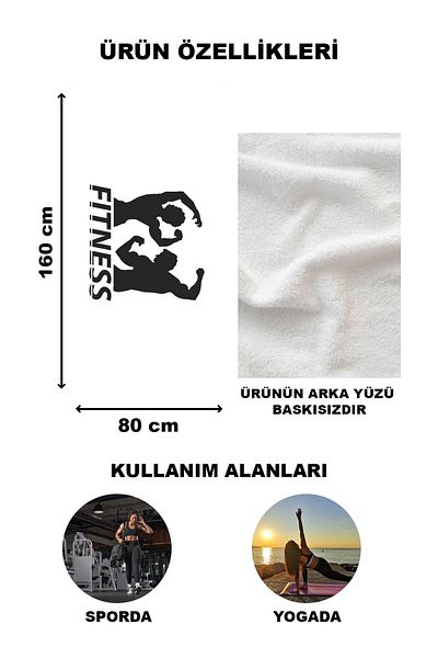 Doruklar Home Collection Fitness Patterned Digital Printed Sports Towel Fitness Towel 80X160 Spr03