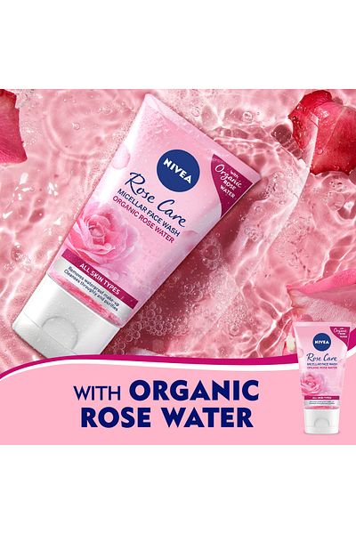 NIVEA غسول الوجه المنظف ميسيلار من روز كير، برائحة الورد العضوي، لجميع أنواع البشرة، عبوة من قطعتين، 150 مل