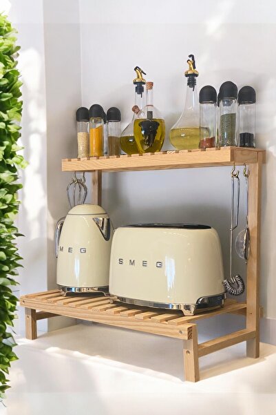 webotto 8 Ahşap Mutfak Rafı Düzenleyici Mikrodalga Baharatlık Rafı Masif 2 Ra...