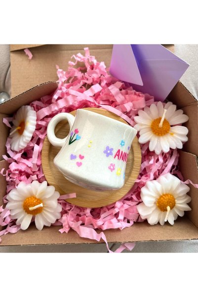 Flossy Design Handmade Coffee Cup for Mother's Day, with Daisy Candle Gift