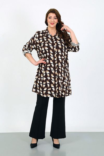 By Alba Collection Women's Patterned Cotton Viscose Large Size Tunic
