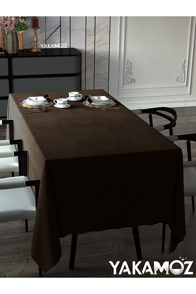 Yakamoz CHOCOLATE COFFEE VELVET TEXTURED TABLE COVER LEADLESS VELVET TOUCH SERIES