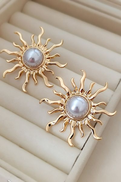 COSİTA Sun Figure Gold Steel Earrings White