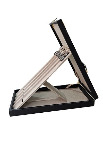 ÖZER KUTU 5-Piece Rosary Stand Shaped Plate and Box (Wooden Case) Black Leather 18X35 cm