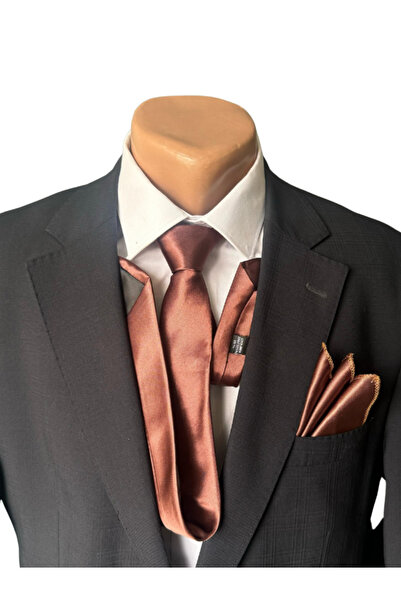 HARES Περιορισμένη Έκδοση Ανοιχτό Καφέ Σατέν Γραβάτα & Μαντήλι