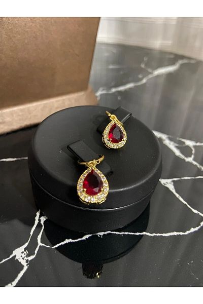 Mekanik store Red Zircon Stone Earring Set