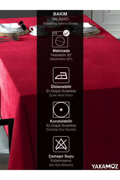 Yakamoz RED COLOR VELVET TEXTURED TABLE COVER LEAD-FREE VELVET TOUCH SERIES
