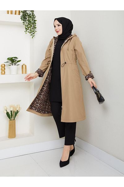 Dabenti women style Trenci de damă cu detalii leopard de mărime mare