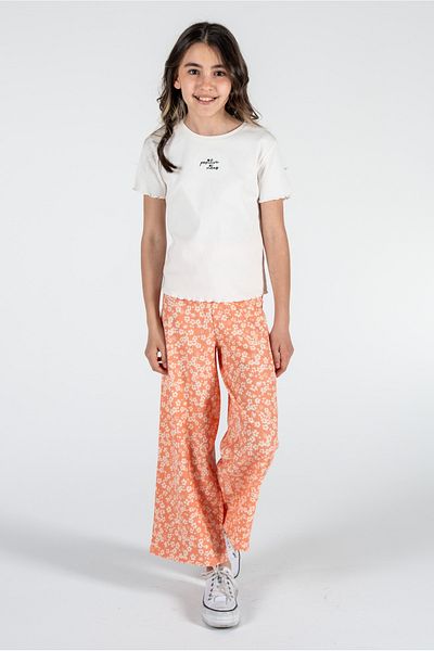 Kyron Girl's White T-Shirt and Floral Print Pink Pants Set / with Different Color Options