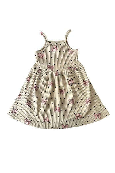 BY-GRİ By-Grey Ribbon Patterned Girl's Strap Summer Dress