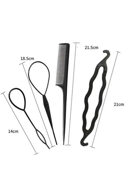 İnDerin Black Hair Knitted and Practical Styling Bun Buckle Apparatus Set of 4