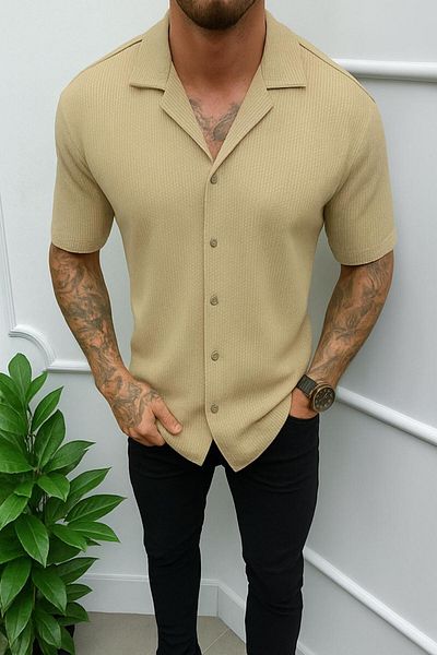 LC Waikiki Short Sleeve Summer Premium Quality Waffle Fabric Men's Shirt New Model - Non-Ironing