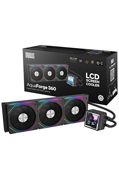 DRAGOS AquaForge 360 Intel-AMD 360MM LCD Ekranlı ARGB Siyah Sıvı Soğutucu