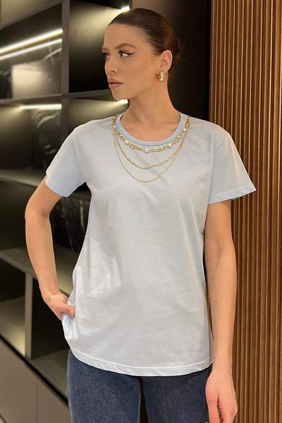 GÜLSELİ Tricou cu decolteu pentru femei Baby Blue cu accesorii