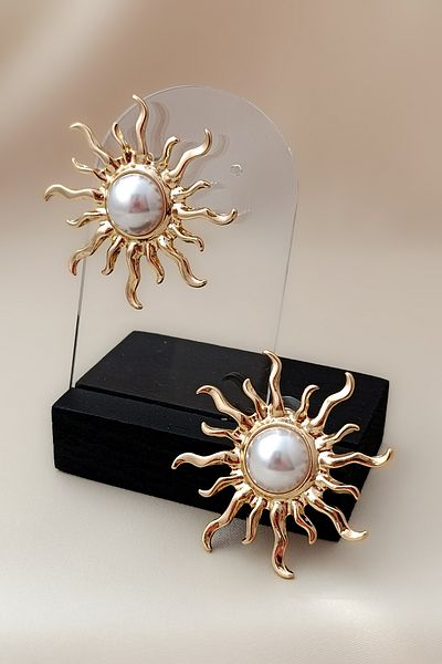 COSİTA Sun Figure Gold Steel Earrings White