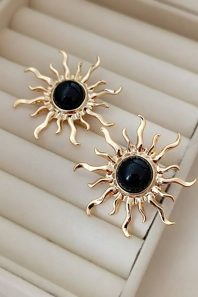 COSİTA Sun Figure Gold Steel Earrings Black