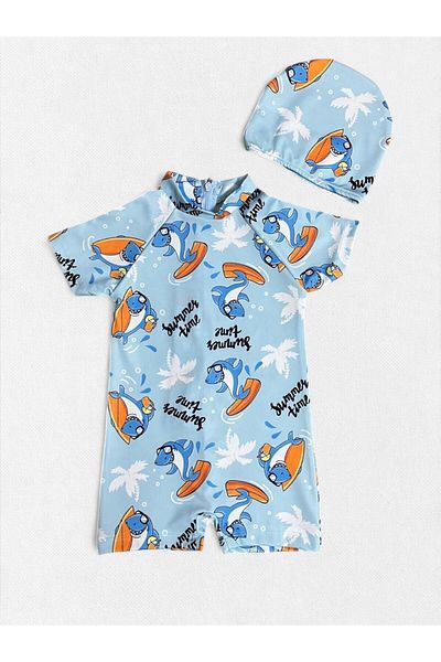 Fil Kids Costum de baie cu mânecă scurtă, cu mânecă scurtă, cu uscare rapidă, cu model de rechin, pentru băiat