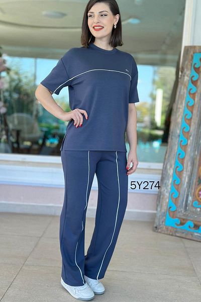İnce Topuk Piping Crew Neck Modal Blouse 5Y274