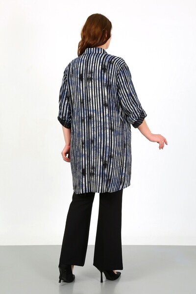By Alba Collection Women's Navy Blue Striped Cotton Viscose Large Size Tunic
