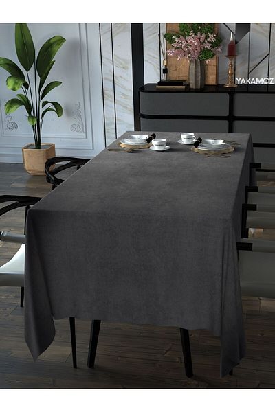 Yakamoz DARK GREY VELVET TEXTURED TABLE COVER LEADLESS VELVET TOUCH SERIES