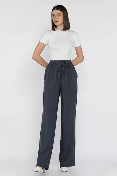 GÜLSELİ Smoked Waist Lace-Up Elastic Women's Modal Trousers