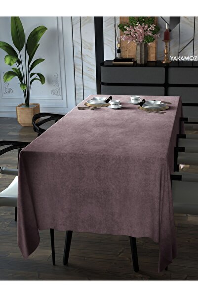 Yakamoz Tatlı Pembe Rengi Kadife Dokulu Masa Örtüsü Dertsiz Velvet Touch Serisi