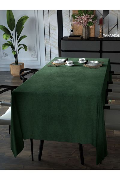Yakamoz WRAPPED GREEN VELVET TEXTURED TABLE COVER LEARNESS VELVET TOUCH SERIES