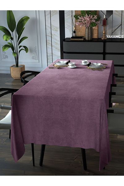 Yakamoz LAVENDER PINK VELVET TEXTURED TABLE COVER LEAD-FREE VELVET TOUCH SERIES