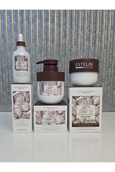 ESTELİN مجموعة ترطيب الجسم بجوز الهند 3 عبوات بأحجام متنوعة (100مل + 300مل + ...