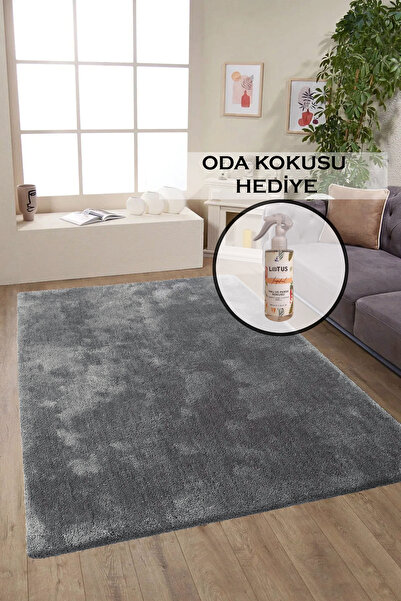 LTS HOME WELSOFT Yumuşak Dokulu Peluş Puffy Düz Renk Gri Lastikli Halı Örtüsü