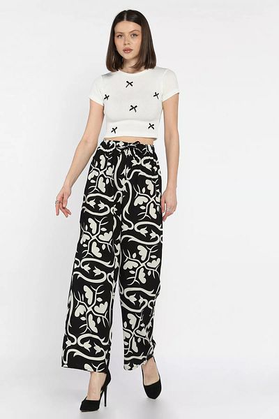 GÜLSELİ Black Women's Wide Leg Viscose Walking Pants