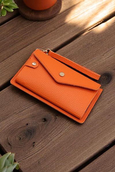 HFKY Unisex Wallet with Hand Strap, Phone Holder and Money Compartment. Orange Wallet Ry1005